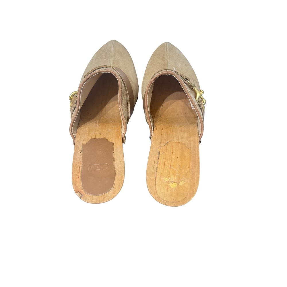 Coach Felicia Suede Wood Mule Clogs Made in Italy Gold Tan Size 10 - Picture 5 of 14